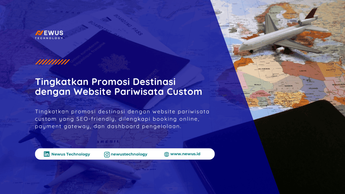 Website pariwisata custom dengan fitur booking online, payment gateway, artikel SEO, dan promosi destinasi wisata.